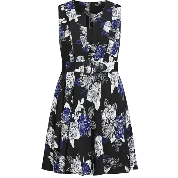 City Chic Epic Floral Black Blue Belted Fit & Flare Belted Dress - Picture 2 of 11